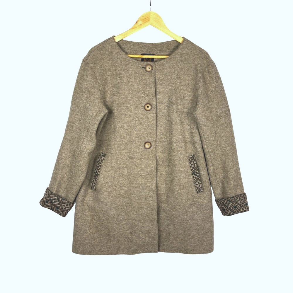 Overland Women Alpaca Wool Coat S/M Tan Artisan Peru Boho Fall Luxe Minimalist